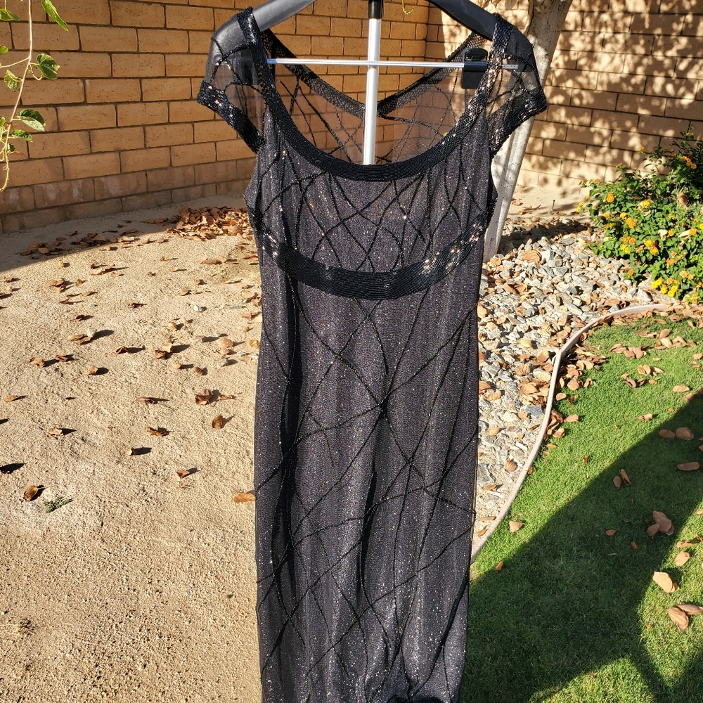 Vintage Bob Mackie Black Beaded Evening Gown